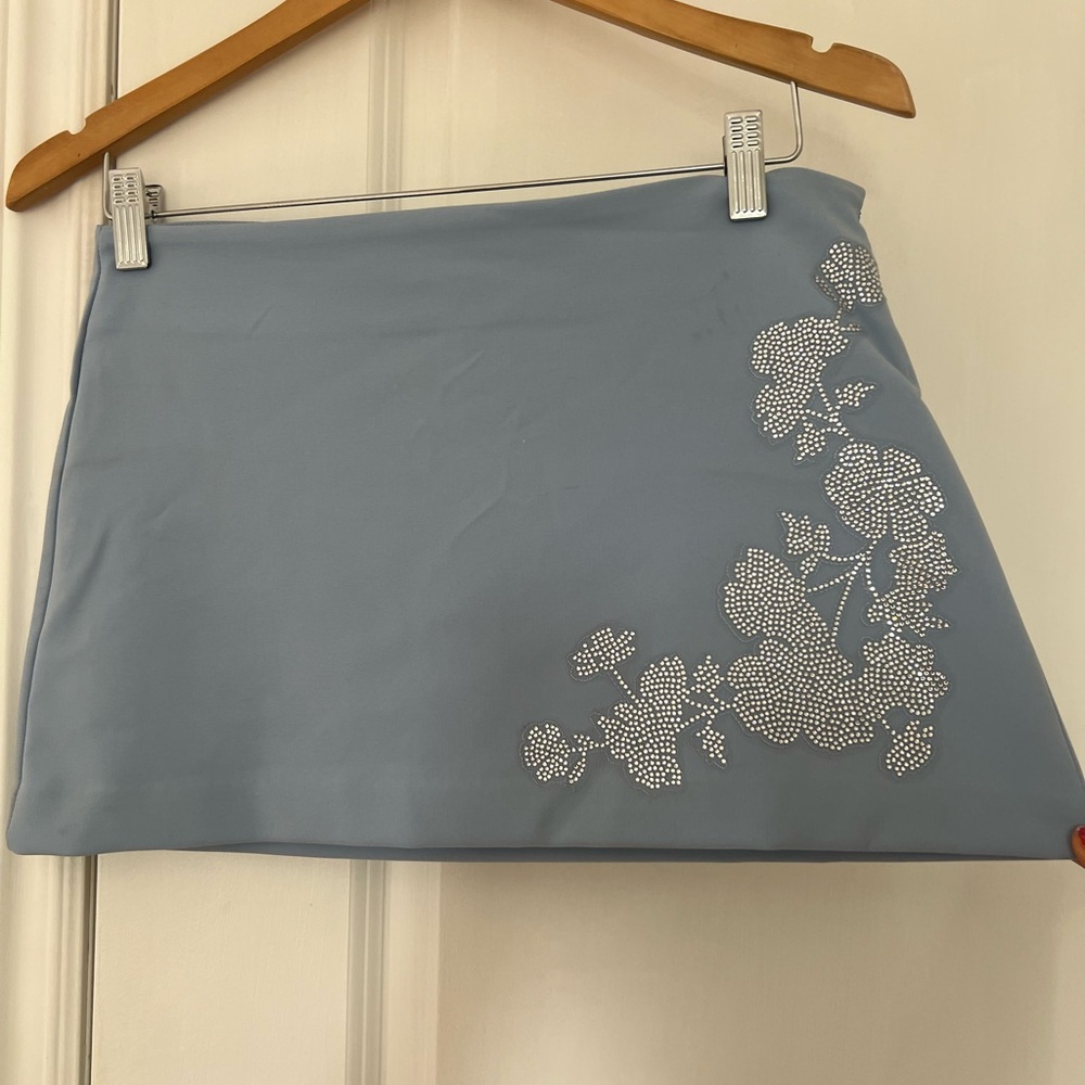 Elegant Blue Zara Skirt with Floral Embellishments